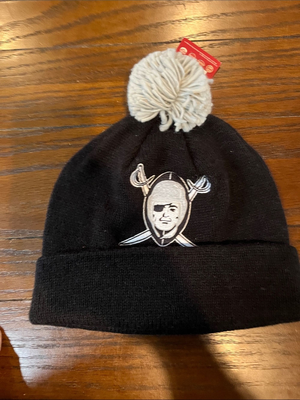 Mitchell & Ness Black Knit Pom Beanie with Cream Pom